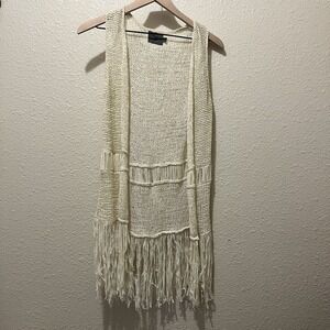 Sweet & Sinful Women M Cream Tank‎ Crochet Fringe Boho Western Cardigan festival